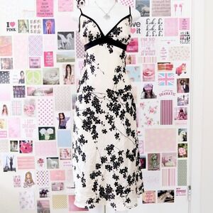 m&s autograph cream black floral satin maxi slip dress size medium